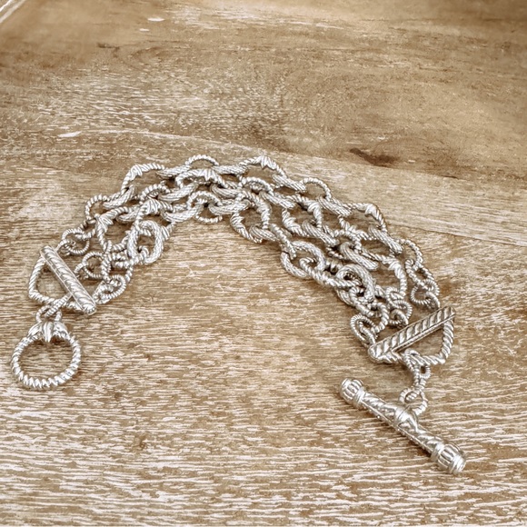 Judith Ripka 925 Sterling Silver Three Strand Chain Link Bracelet 7.25” - Picture 3 of 7